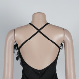 Women Sexy Beaded Feather V-Neck Backless Bodycon Dress