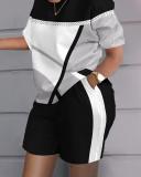 Plus Size Women Summer Print Casual Top and Shorts Two-piece Set