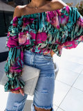 Autumn Sexy Fashion Off Shoulder Printed Shirt