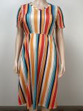 Plus Size Women Summer Multi-Color Striped Dress