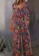 Women Print Casual Round Neck Loose Long Sleeve Jumpsuit
