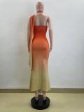 Summer Sexy Halter Neck Slash Shoulder Low Back Gradient Bodycon Dress