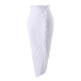 Color Block Sexy Floral Strapless Two Piece Bikini Mesh Long Skirt Three-Piece Swimsuit