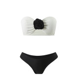 Color Block Sexy Floral Strapless Two Piece Bikini Mesh Long Skirt Three-Piece Swimsuit