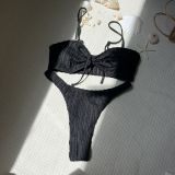 Strap White Texture Two Pieces Bikini Swimsuit