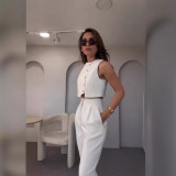 Women's Spring And Summer Fashionable Sleeveless Cropped Vest High Waist Pants Women's Two-Piece Set