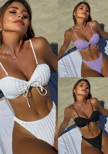 Strap White Texture Two Pieces Bikini Swimsuit