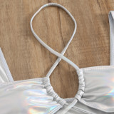 Sexy Hollow Drawstring Glossy One-Piece Swimsuit