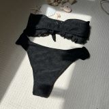 Solid Color Strapless Two Pieces Bikini Swimsuit