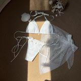 Sexy Solid Color Bikini Beach Mesh Cover Up Three-Piece Swimsuit