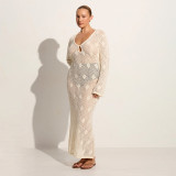 Summer Beach Dress Solid Color Sexy Knitting Beach Bikini Cover-Up Sun Protection Clothing