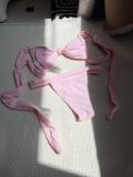 Sexy Solid Color Tie Lace-Up Two Pieces Bikini Swimsuit