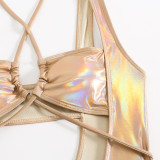 Sexy Hollow Drawstring Glossy One-Piece Swimsuit