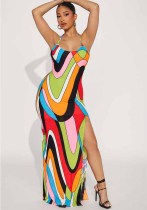 Women's Sexy Halter Neck Rainbow Print Slim Long Dress Women's Sexy Halter Neck Rainbow Print Slim Long Dress