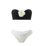 Color Block Sexy Floral Strapless Two Piece Bikini Mesh Long Skirt Three-Piece Swimsuit