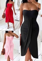 Spring And Summer Street Trendy Women's Clothing Strapless Hollow Irregular Dress Spring And Summer Street Trendy Women's Clothing Strapless Hollow Irregular Dress