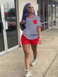 Women's Printed Short-Sleeved Sports Two-Piece Shorts Set