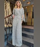 Women's Fashion Printed Loose Long Sleeve Top High Waisted Wide Leg Pants Two Piece Set