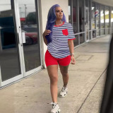 Women's Printed Short-Sleeved Sports Two-Piece Shorts Set
