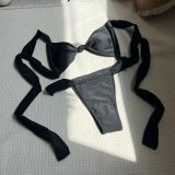 Sexy Solid Color Tie Lace-Up Two Pieces Bikini Swimsuit