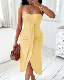 Spring And Summer Street Trendy Women's Clothing Strapless Hollow Irregular Dress