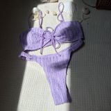 Strap White Texture Two Pieces Bikini Swimsuit