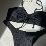 Strap White Texture Two Pieces Bikini Swimsuit