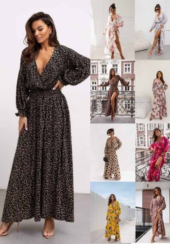 Autumn Fashionable Long Sleeve V-Neck Printed Dress