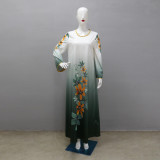 Women Beaded Printed Muslim Dresses Dubai Arabian Abayas