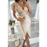 Women Casual Short Sleeve Slit Dress