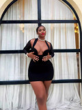 Women Halter Neck Sexy Mesh Patchwork Long Sleeve Bodycon Dress
