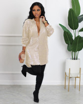 Women Solid Sequin Loose Shirt Dress Women Solid Sequin Loose Shirt Dress