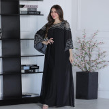 Women Beaded jalabiya dress Muslim robe two piece set