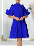 Women Summer Solid Ruffle Edge African Dress