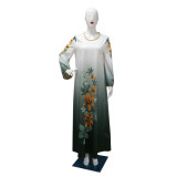 Women Beaded Printed Muslim Dresses Dubai Arabian Abayas