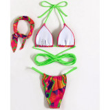 Women Strappy Sexy Printed Hijab Bikini Swimsuit Two Pieces