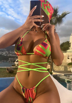 Women Strappy Sexy Printed Hijab Bikini Swimsuit Two Pieces