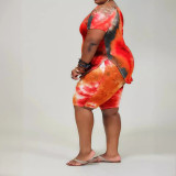 Plus Size Women Casual Tie Dye Print Top and Shorts Two-piece Set