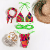 Women Strappy Sexy Printed Hijab Bikini Swimsuit Two Pieces