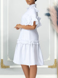 Women Summer Solid Ruffle Edge African Dress