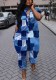 Women Turndown Collar Loose Irregular Print Jumpsuit