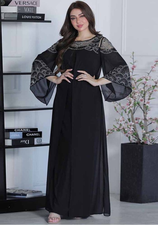 Women Beaded jalabiya dress Muslim robe two piece set