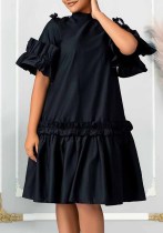 Women Summer Solid Ruffle Edge African Dress