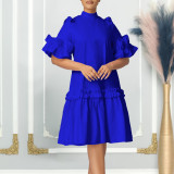 Women Summer Solid Ruffle Edge African Dress