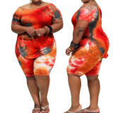 Plus Size Women Casual Tie Dye Print Top and Shorts Two-piece Set