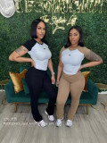 Women's Spring Summer Color Matching Sports Dance Fitness Yoga Short-Sleeved Two-Piece Pants Set
