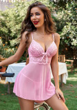 Sexy Lingerie Pink Strap Lacemesh Nightdress