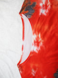 Plus Size Women Casual Tie Dye Print Top and Shorts Two-piece Set