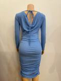 Women Long Sleeve Backless Midi Bodycon Dress