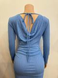 Women Long Sleeve Backless Midi Bodycon Dress